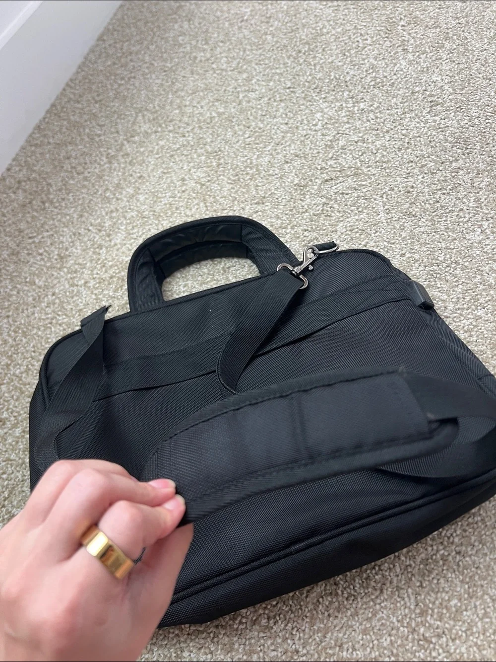 Black Men's Laptop Briefcase with Detachable Shoulder Strap